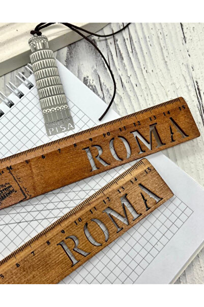 Kağıt Gemi Dükkan Vintage Mini Wooden Ruler / Bookmark with Roman Pattern
