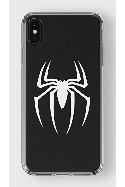 moonset Iphone XS Max Uyumlu Örümcek Logo Tasarımlı Baskılı Şeffaf Telefon Kı...