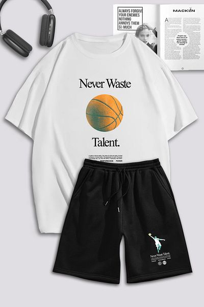 macklin Unisex Γυναικείες/Ανδρικές - Never Waste Basket Σετ φούτερ με στάμπα μεγάλου μεγέθους μπλουζάκι και σορτς