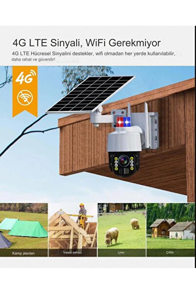 Yellowtech 5MP Güneş Enerjisiyle Çalışan 4G Sim Kartlı Çakarlı Su Geçirmez Kablosuz Akıllı Güvenlik Kamerası