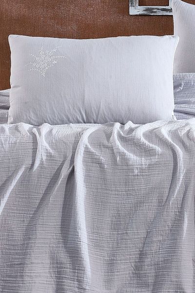 Minelya Home Collection Soft Double Muslin Pique Set - Embroidered 3 Piece Bedspread and Pillowcase