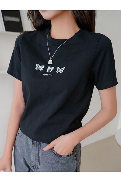 Let's Wear Дамска тениска с щампа на пеперуда