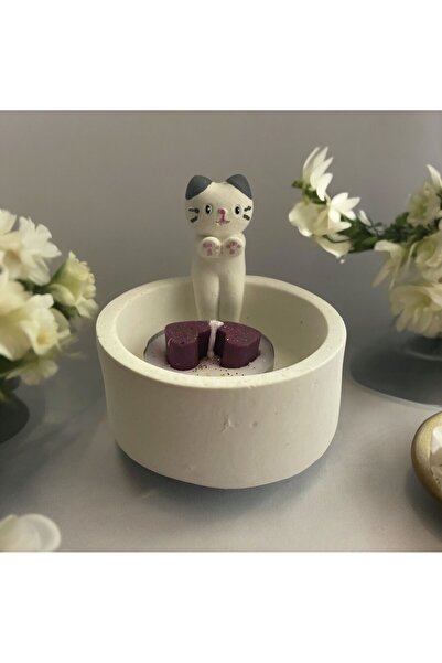 Yummivia Üşüyen Kedi Beton Mumluk 1 Adet Tea Light Mum Hediye