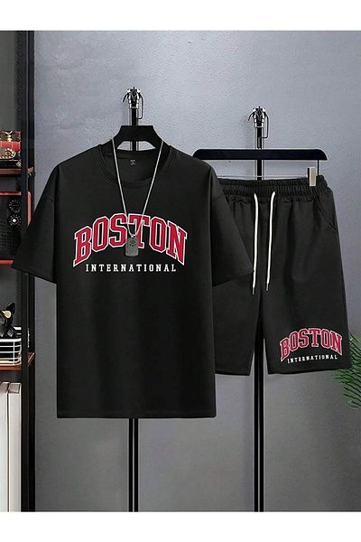 Let's Wear Κόκκινο σορτς με στάμπα Boston