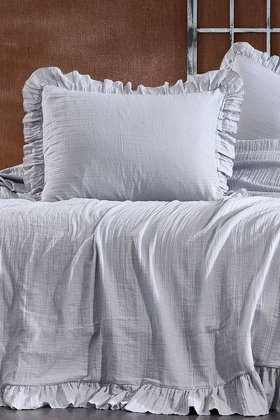 Minelya Home Collection طقم بيكيه موسلين مزدوج من Aura - مفرش سرير وغطاء وسادة مكون من 3 قطع مكشكش
