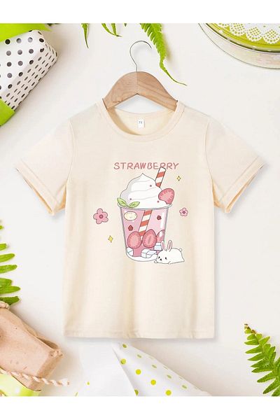 Let's Wear Μπλουζάκι με λαιμόκοψη με στάμπα φράουλα και ποτό για κορίτσια