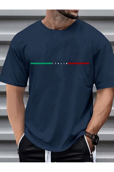 Let's Wear Ανδρικό μπλουζάκι με στάμπα Italia Premium Crew Neck