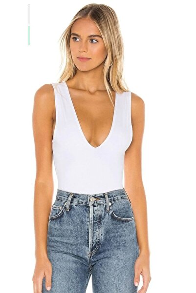 Nsb Tasarım Білий боді без рукавів - декольте на грудях і спині