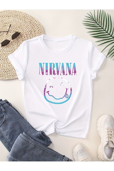 Let's Wear Μπλουζάκι Unisex Nirvana με στάμπα με γιακά ποδηλάτου