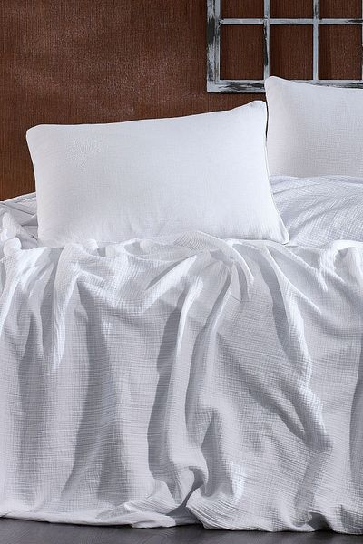 Minelya Home Collection Soft Double Muslin Pique Set - Embroidered 3 Piece Bedspread and Pillowcase