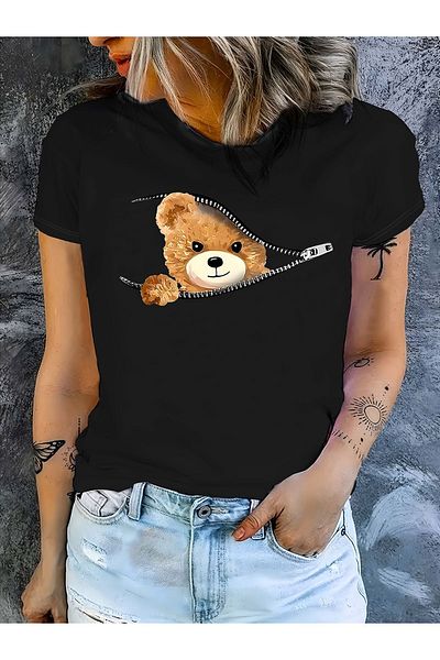 Let's Wear Μπλουζάκι Unisex Bear με στάμπα με λαιμόκοψη