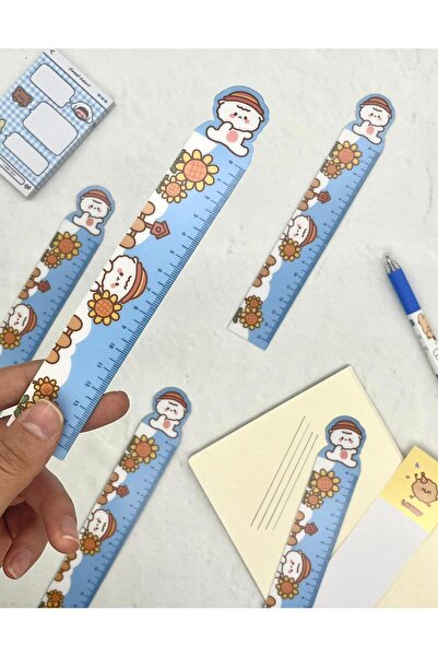 Kağıt Gemi Dükkan Semn de carte și riglă cu model de ursuleț drăguț, albastru, cu magnet / Semn de carte