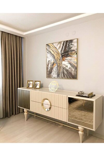 Markazip Altın Metal Çerçeveli Kahve Gold Soyut Kanvas Tablo Kod: Lk556-k-a