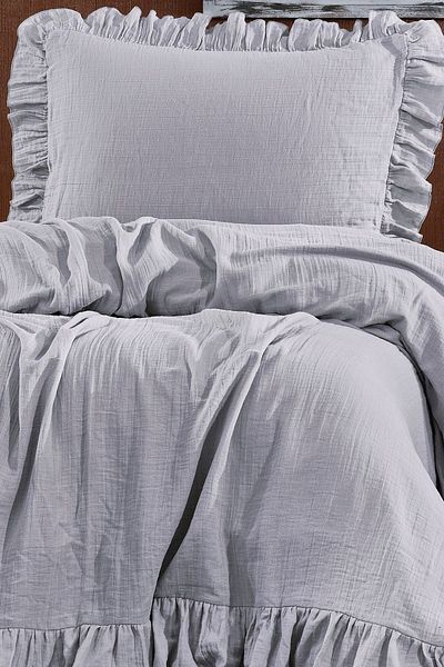 Minelya Home Collection Aura Single Muslin Pique Set - 2 Pieces Ruffle Bedspread and Pillowcase