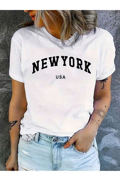 Let's Wear Μπλουζάκι Premium με στάμπα New York με γιακά ποδηλάτου