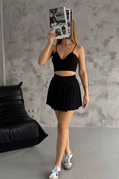 Leoris Жіноча чорна спортивна спідниця з високою талією волюта шорти