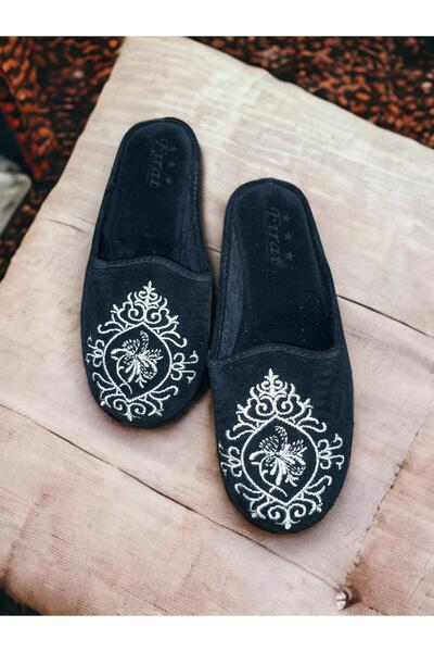 AHS Ticaret AHS Siyah Kadın Ortopedik Nakış Osmanlı Motif Desenli Yıkanabilir Kışlık Ev Misafir Çeyiz Bohça Terl