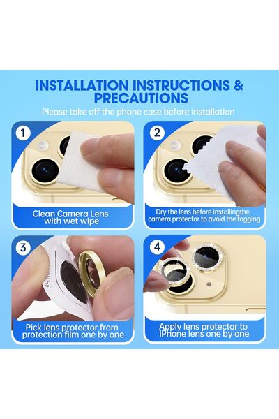 POWELL Apple Iphone 13 Ve 13mini Ile Uyumlu Taşlı Gold Taşlı Kamera Koruyucu Cam Ve Lens Koruma