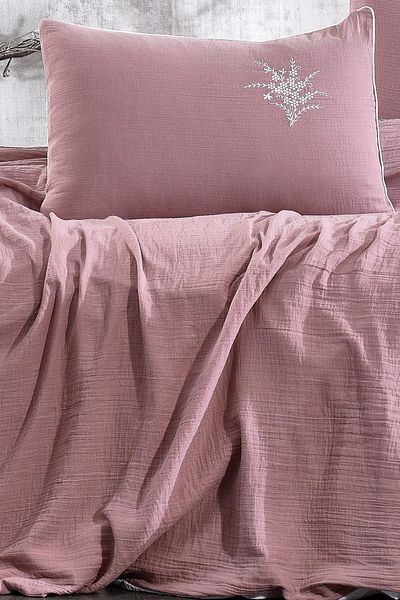Minelya Home Collection Soft Double Muslin Pique Set - Embroidered 3 Piece Bedspread and Pillowcase
