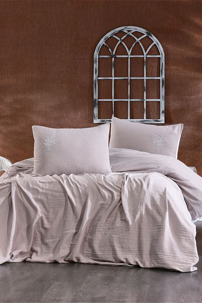 Minelya Home Collection Soft Double Muslin Pique Set - Embroidered 3 Piece Bedspread and Pillowcase