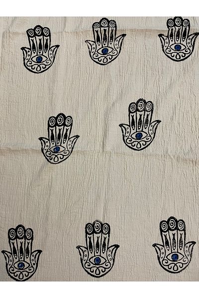 Cassime Fatma Hand Patterned Blue Muslin Peshtemal - Stone Print, 100% βαμβακερή πετσέτα