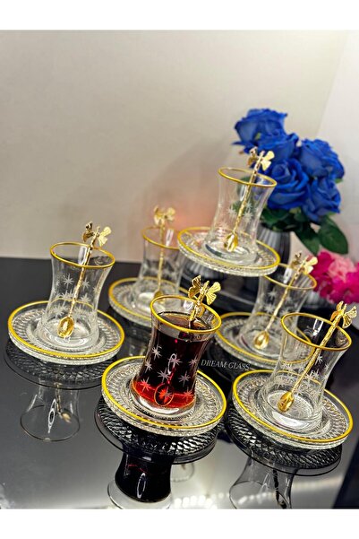 Dream glass 12 PARÇA 6 KİŞİLİK YALDIZLI ÇAY TAKIMI