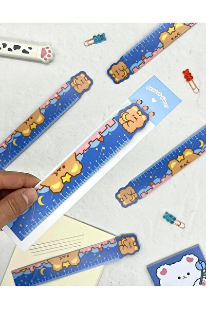 Kağıt Gemi Dükkan Drăguț ursuleț maro și semn de carte și riglă magnetice albastru de noapte / Semn de carte