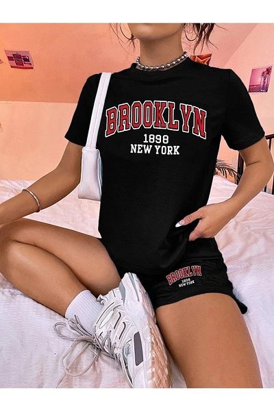 Let's Wear Σετ μπλουζάκι και σορτς με στάμπα Brookloyn