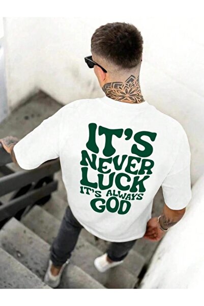 NoVibe Tricou unisex cu mânecă scurtă, 100% bumbac, imprimat It's Never Luck