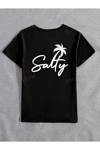 NoVibe تي شيرت مطبوع عليه سالتي للجنسين - كم قصير، 100% قطن