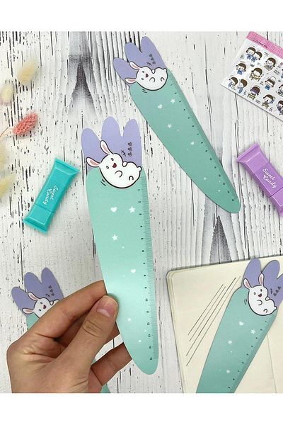 Kağıt Gemi Dükkan Cute Rabbit Turquoise Ruler with Magnet