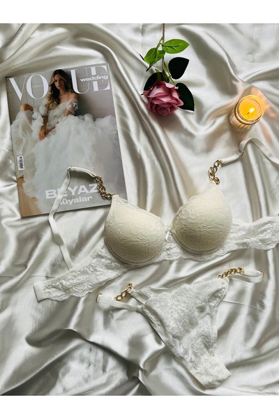 beshineunderwear Albertina Beyaz Zincirli Sütyen Takımı