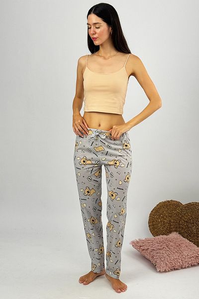 Betimoda Parte de jos de pijama din bumbac cu model Koala gri - țesătură respirabilă și elastică pentru talie