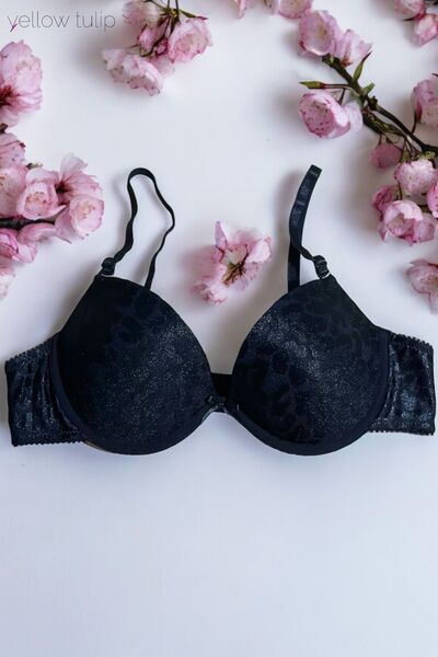 Yellow Tulip حمالة صدر منقوشة باللون الأسود مع دعم مبطن