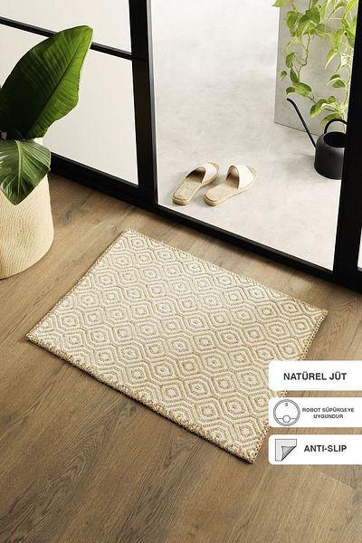 Ocean Home Textile سجادة من الجوت منقوشة بلون إكرو مقاس 50 × 70