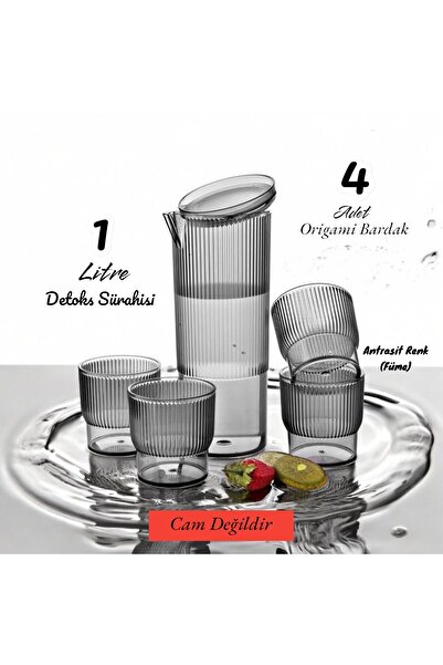 Dem Home 1 litre Detoks Sürahisi- Yatak Başı Sürahisi- Füme Sürahi