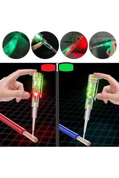 BGZ STORE Check Pen Electrical Electronic Tester Phase Voltage Test Screwdriver with Red Green Led Lights