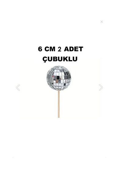 bizdenpastacılık Disco Ball Cake Decoration 6 cm with 2 Mirror Sticks (Garbage Skewer Installed)