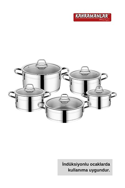 Kahramanlar 10 Piece Steel Cookware Set with Induction Base