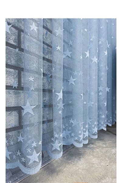 AleynaHome Blue Tulle Curtain - Starry Children's Room Sparse Pleat