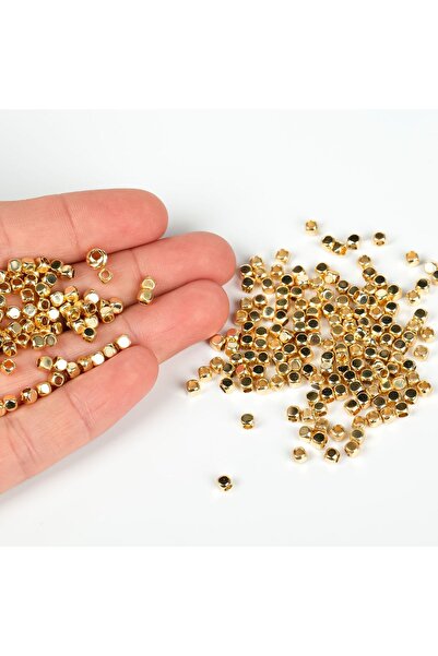 yfhobi 3 Mm Pirinç Üzeri Altın Kaplama Küp Boncuk, 1. Kalite Kararmaz Metal K...