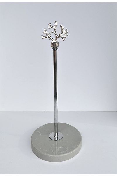 bemdesign Marble Decorative Roll Paper Towel Holder Bathroom - Kitchen Organizer - Gray Marble - silver