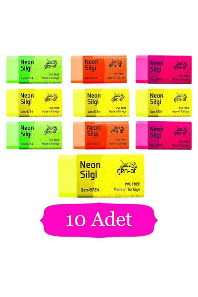 Gen-Of Medium Size Neon Eraser - 10 Pieces (GEN-6724)
