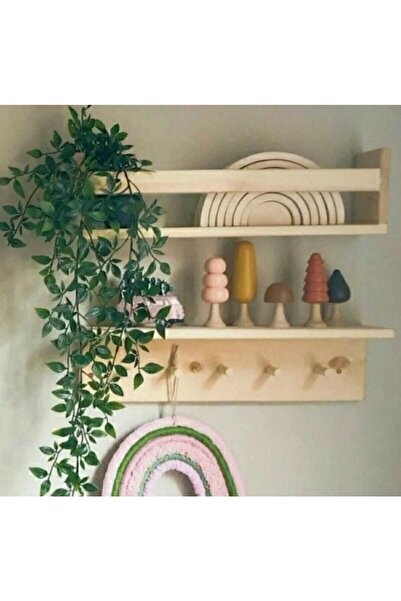 Mirapet Ahşap Askılık Raf Ve Kitaplık Raf Eğitici Montessori Raf 2li 60 Cm