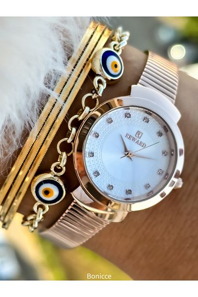 Reward Brand Small Case, Steel Strap, Special Lock System, Rose Elegant Women's Wristwatch + bracelet