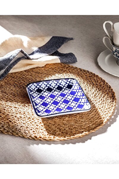 Madame Coco 1 Rêve Bleu Brest New Bone China Kare Tabak Kare BPA Free Bone China Mavi Sunum Tabağı Modern