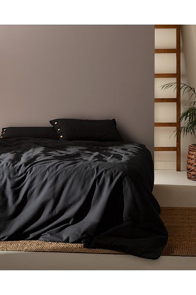 Madame Coco Linda King Size Washable Seersucker Duvet Cover Set - Black