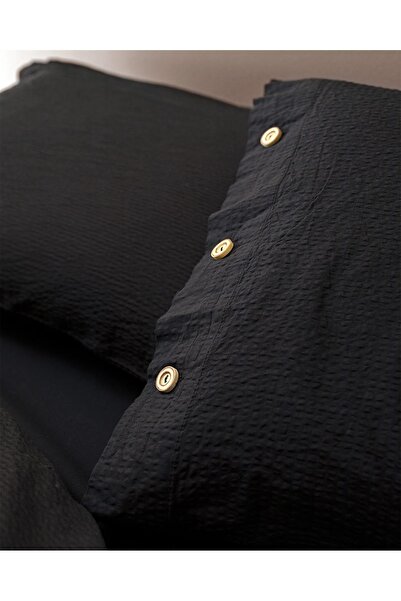 Madame Coco Linda King Size Washable Seersucker Duvet Cover Set - Black