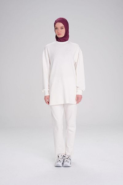 Haşema Εκρού Χρώμα Oversize Soft Textured Casual Φούτερ - ACT-14