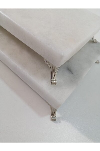 Başakmarble Real Marble 2-Piece Silver Stand